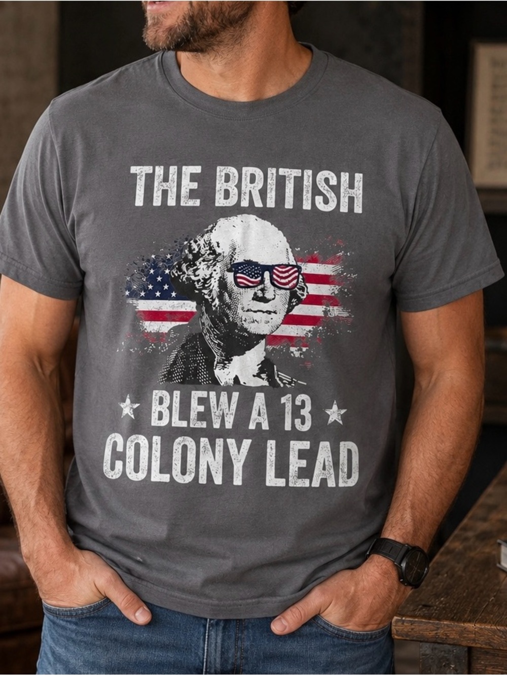 Golden Softstyle “The British Blew A 13 Colony Lead” Graphic Tee - Gray - Large